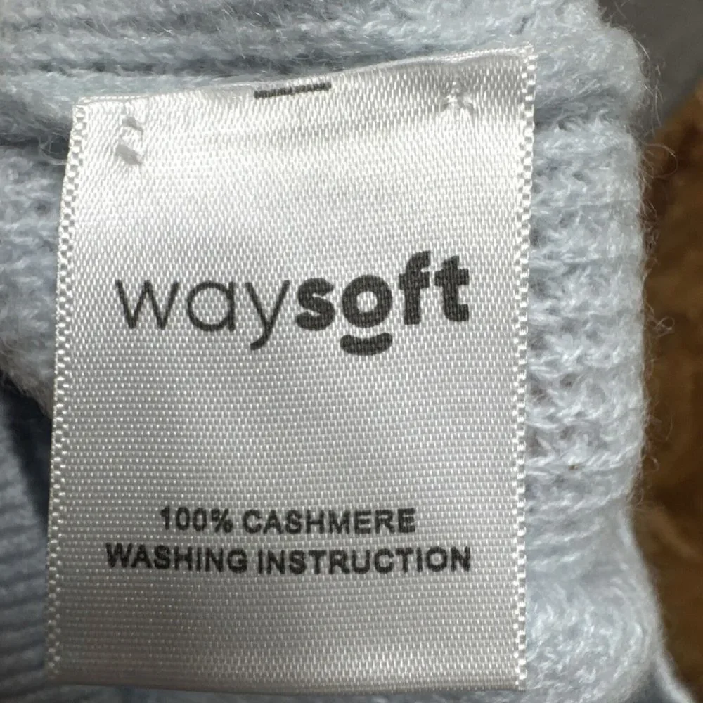 Waysoft 100% Cashmere Beanie Hat Knit Pale Blue Ribbed Luxury Cap‎ Apres Ski